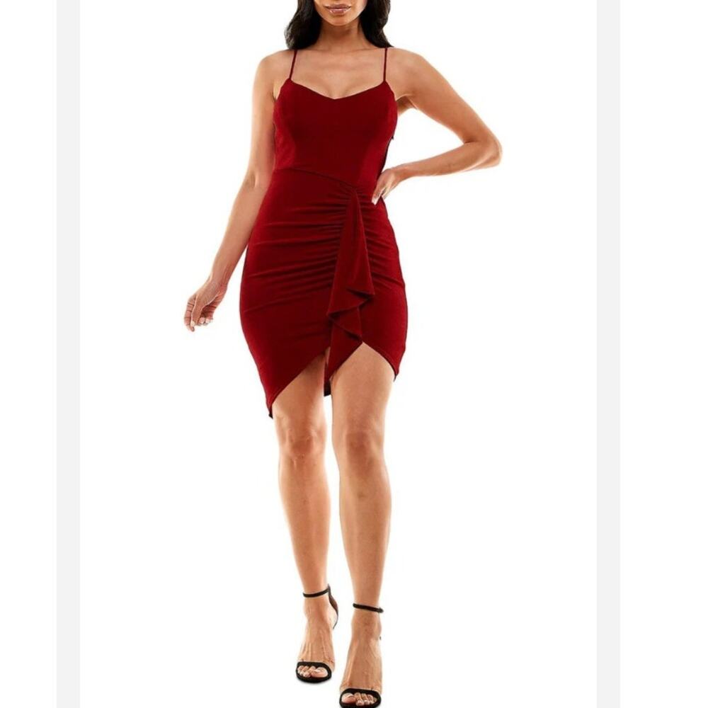 City Studio Deep Red Draped Bodycon Dress Size Medium